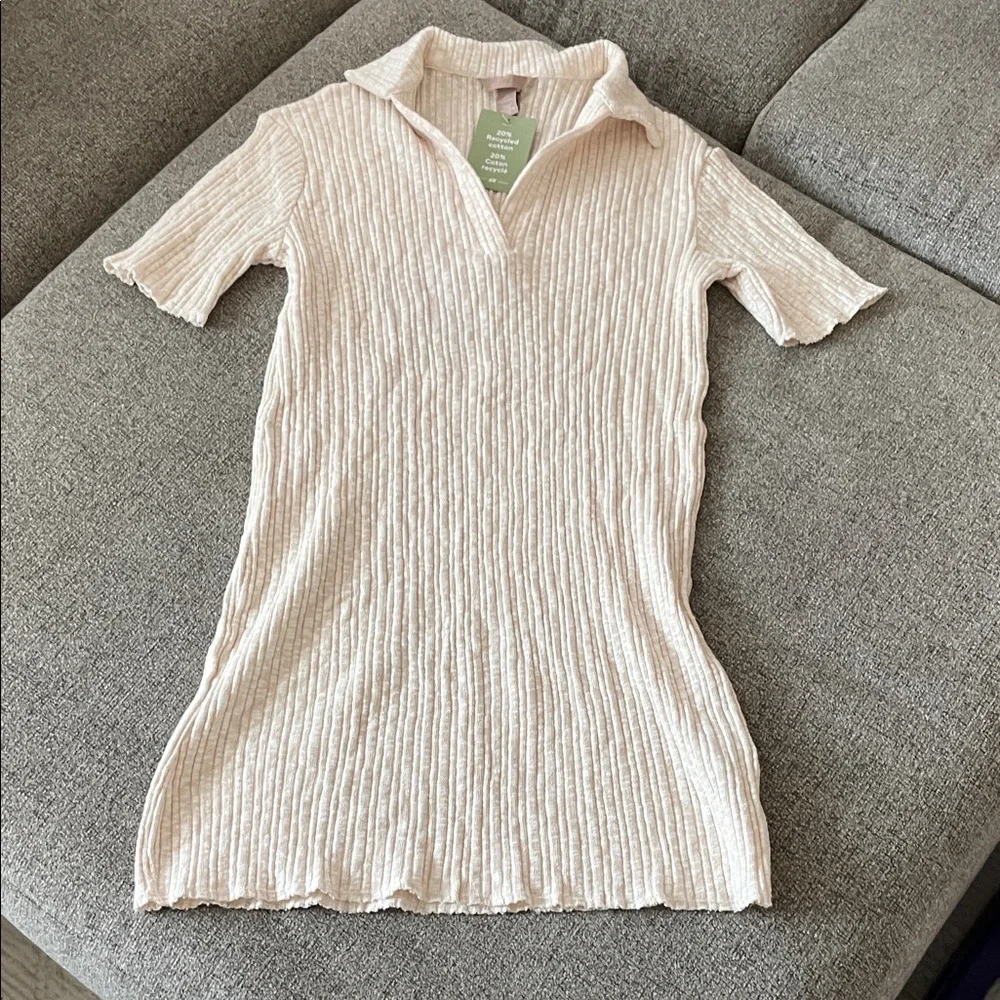 H&M Cream Ribbed Mini Dress - Picture 1 of 2